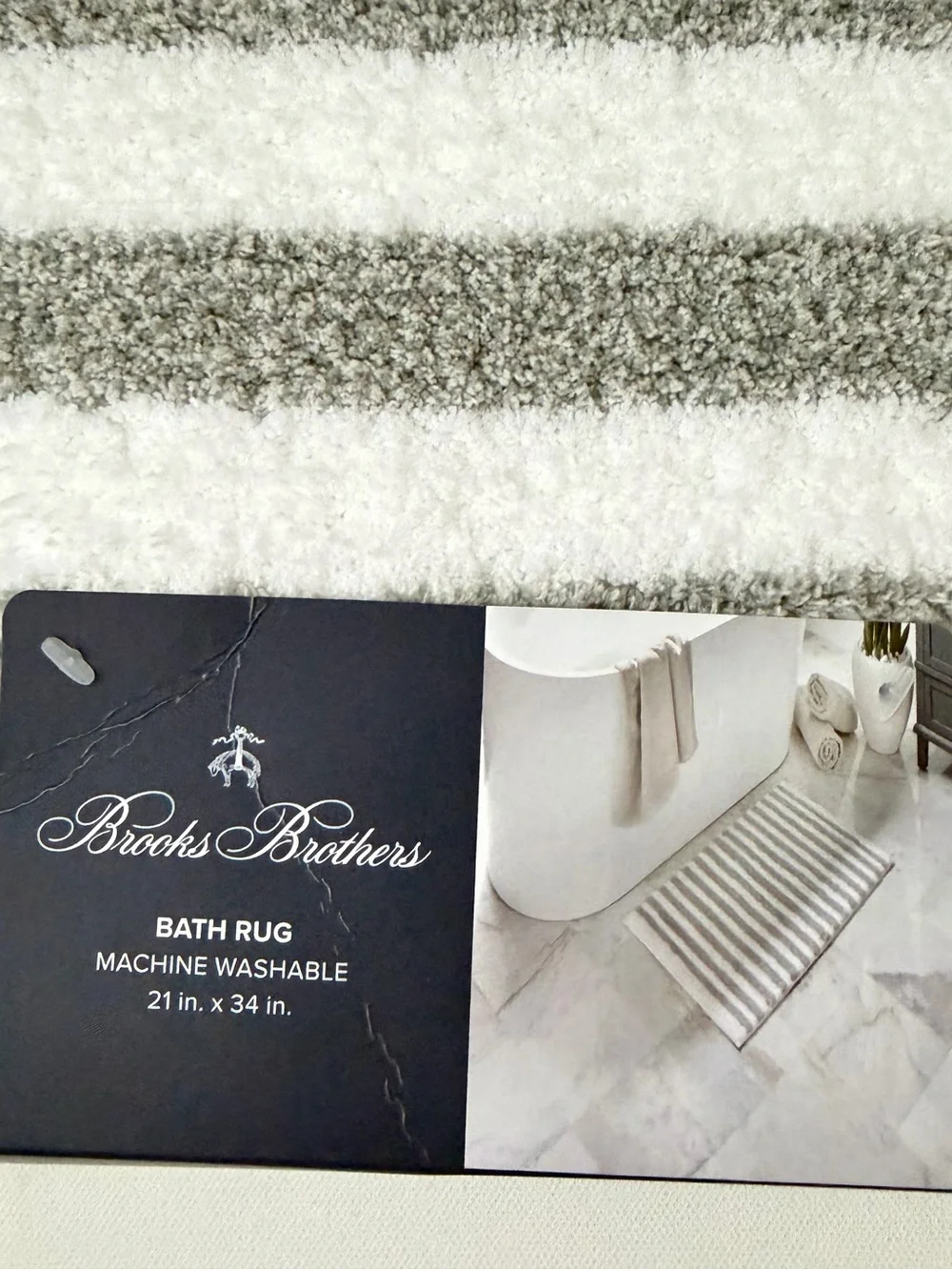 Brooks Brothers Gray and White Striped Bath Mat